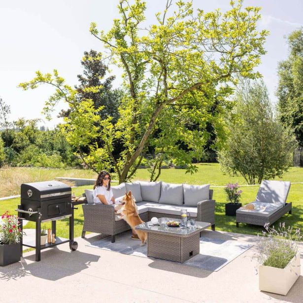 GARNITURA UMETNI RATAN NATERIAL DRIOS KOTNA ALU BREZ MIZE, TEMNO SIVA