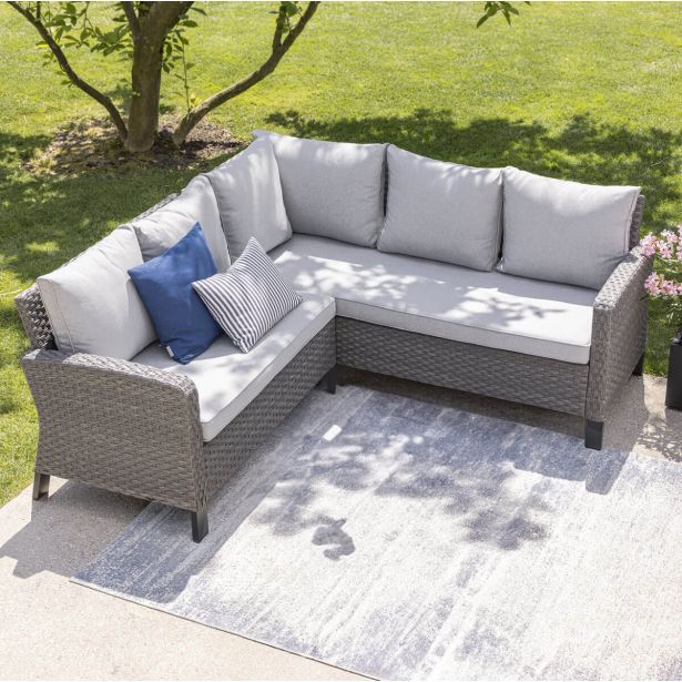 GARNITURA UMETNI RATAN NATERIAL DRIOS KOTNA ALU BREZ MIZE, TEMNO SIVA