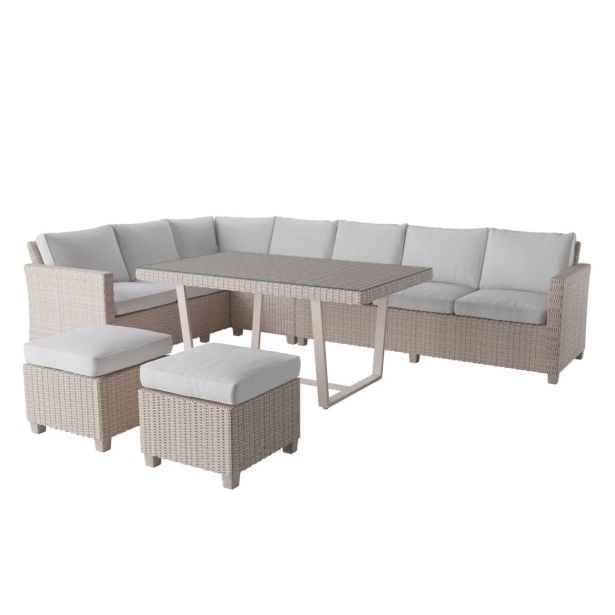 GARNITURA UMETNI RATAN NATERIAL KOTNA ALU, 2 TAB. + JED.MIZA