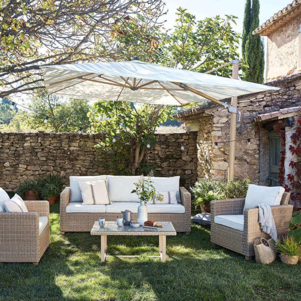 GARNITURA UMETNI RATAN NATERIAL MEDENA 5P ALU 3P+2 NASLANJAČA+1 MIZA