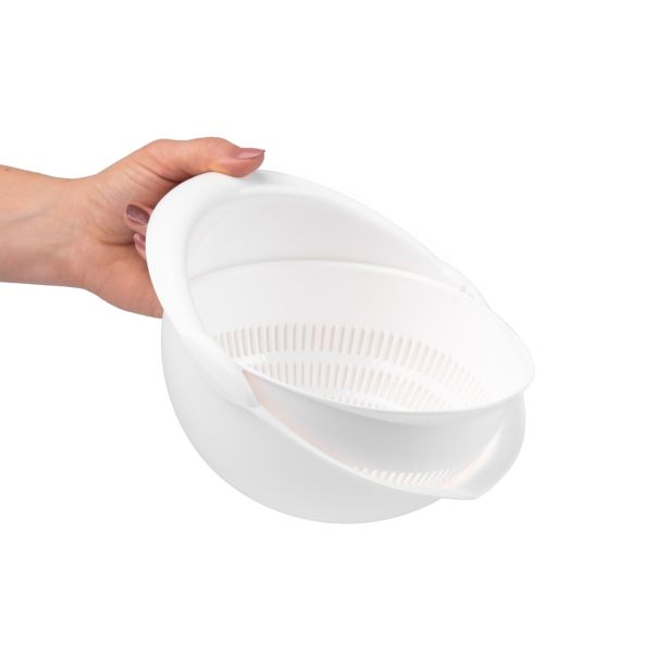 PRIPOMOČEK ZA ODCEJANJE UCSAN PLASTIK GIBLJIVO CEDILO S POSODO 1.8 L BEL