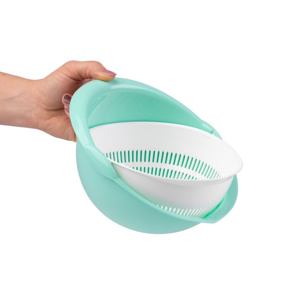 PRIPOMOČEK ZA ODCEJANJE UCSAN PLASTIK GIBLJIVO CEDILO S POSODO 1.8 L MINT