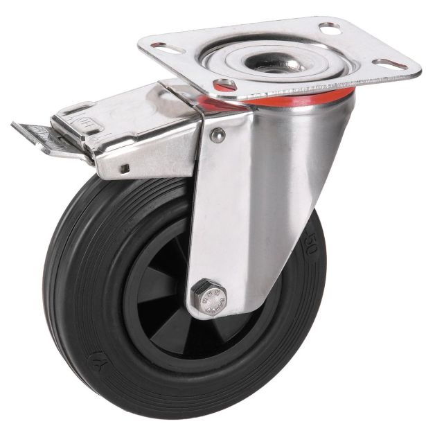 GIBLJIVO KOLO Z ZAVORO DÖRNER + HELMER 100X30MM PLOŠČA 100X85MM V2A