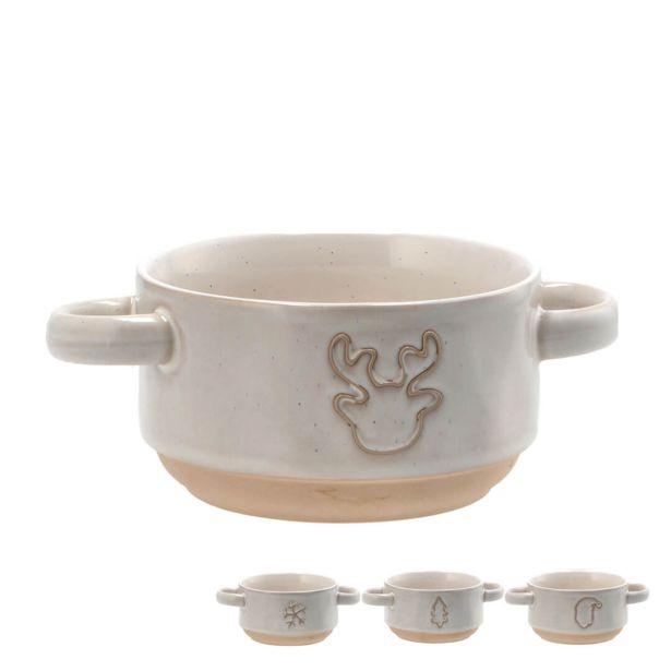 GLOBOKI KROŽNIK STAR KERAMIČNA SKLEDICA Z ROČAJI, NOVOLETNI MOTIVI