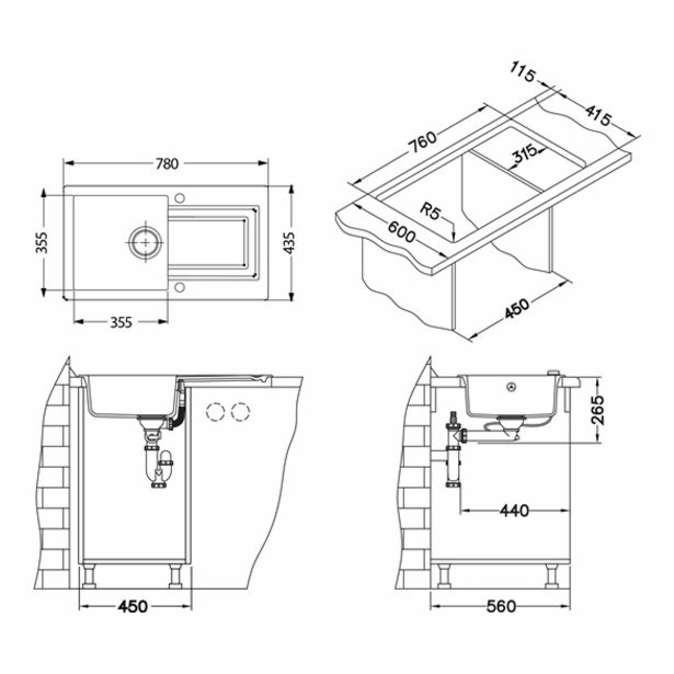 GRANITAL POMIVALNO KORITO ALVEUS FALCON 30, G11 ARCTIC 780X435 MM