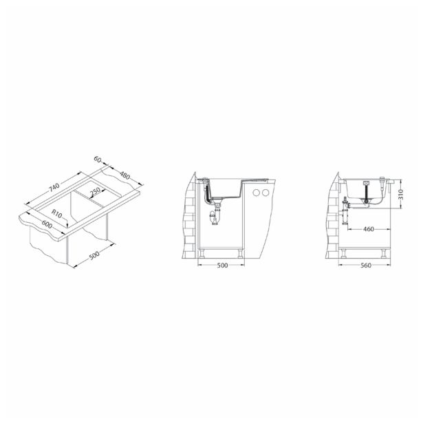 GRANITAL POMIVALNO KORITO ALVEUS FORMIC 30, G04M STEEL 760X500 MM