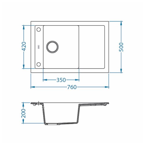 GRANITAL POMIVALNO KORITO ALVEUS FORMIC 30, G05M TWILIGHT 760X500 MM