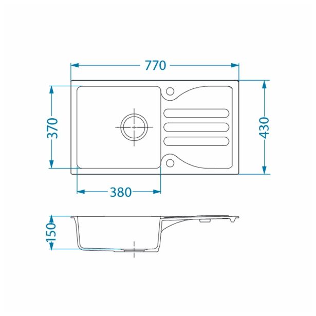GRANITAL POMIVALNO KORITO ALVEUS GALAPAGOS 30, G91 CARBON 770X430 MM