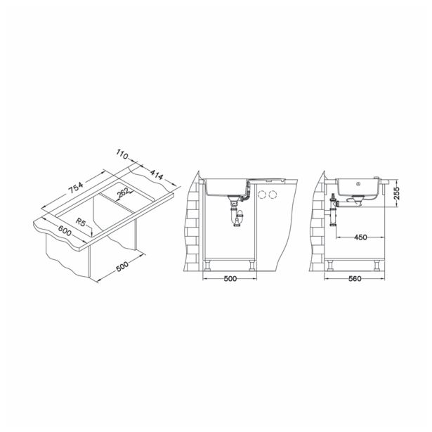 GRANITAL POMIVALNO KORITO ALVEUS GALAPAGOS 30, G91 CARBON 770X430 MM