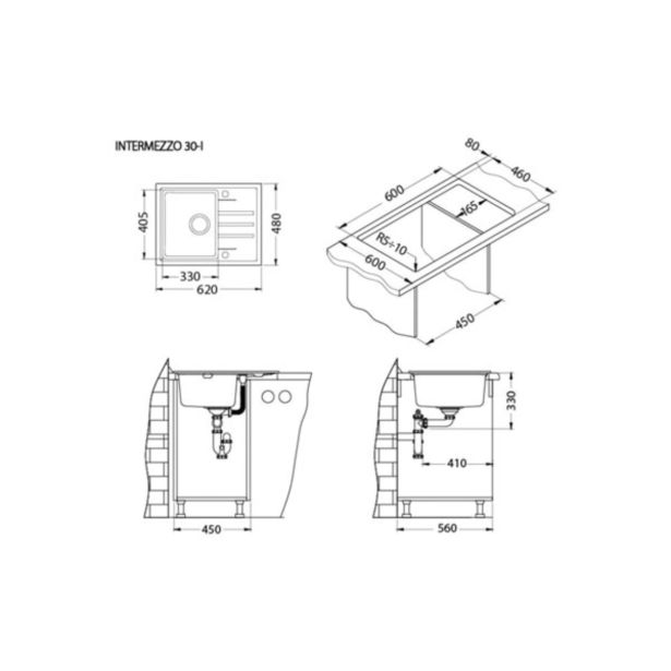 GRANITAL POMIVALNO KORITO ALVEUS INTERMEZZO 30 CONCRETE G81 620X480 MM