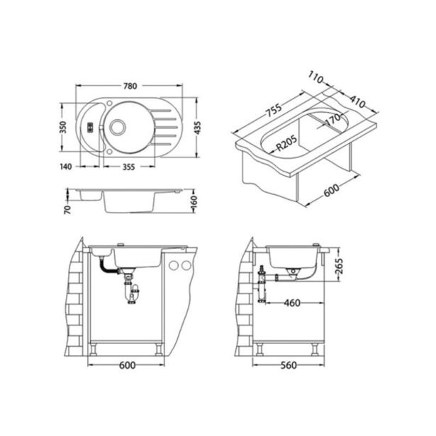 GRANITAL POMIVALNO KORITO ALVEUS NIAGARA 50, BEIGE-G55 780X435 MM