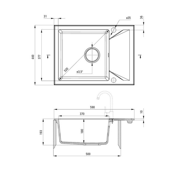 GRANITAL POMIVALNO KORITO DEANTE EVORA ZQJ 211A