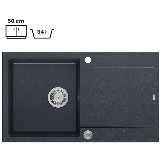 GRANITAL POMIVALNO KORITO QUADRON EVAN 111 ČRN DIAMANT