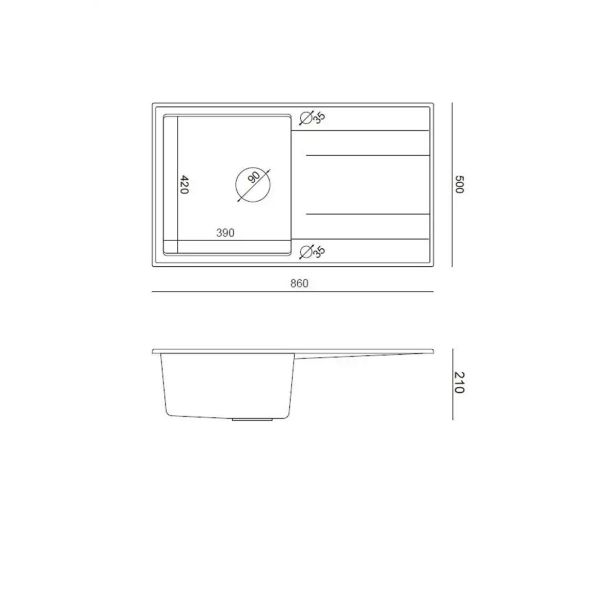 GRANITAL POMIVALNO KORITO QUADRON EVAN 111 ČRN DIAMANT