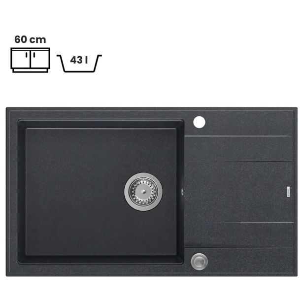 GRANITAL POMIVALNO KORITO QUADRON EVAN 136 XL ČRN DIAMANT
