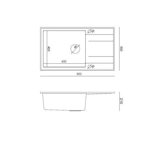 GRANITAL POMIVALNO KORITO QUADRON EVAN 136 XL ČRN DIAMANT