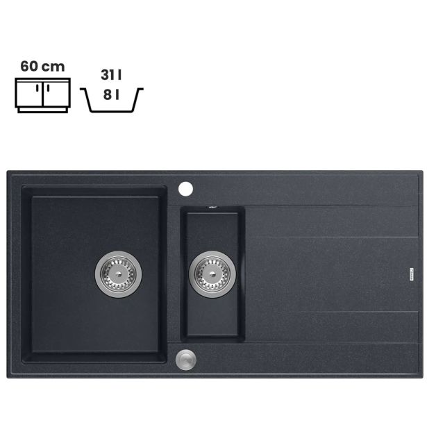 GRANITAL POMIVALNO KORITO QUADRON EVAN 156 ČRN DIAMANT