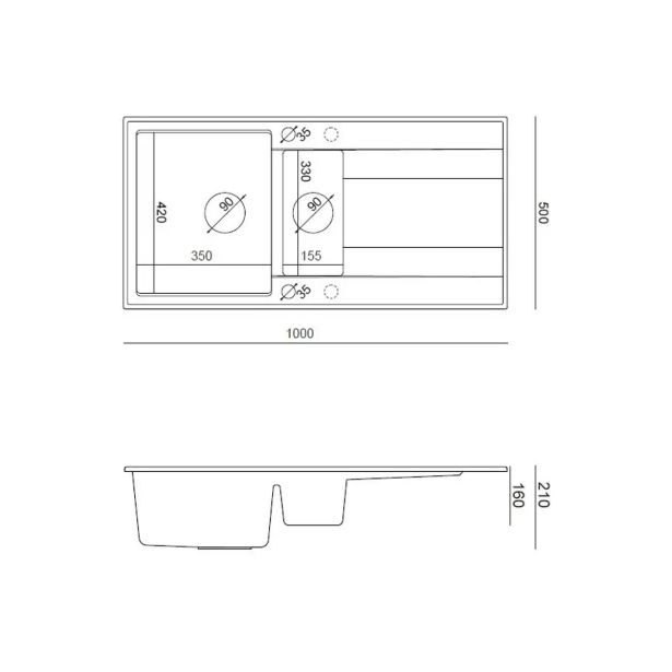 GRANITAL POMIVALNO KORITO QUADRON EVAN 156 GRANITEQ ČRN