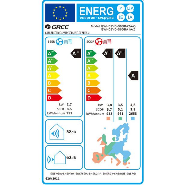 GREE SPLIT KLIMATSKA NAPRAVA AMBER NORDIC 2,7 KW A+++/A+++, NOTRANJA+ZUNAJNA ENOTA