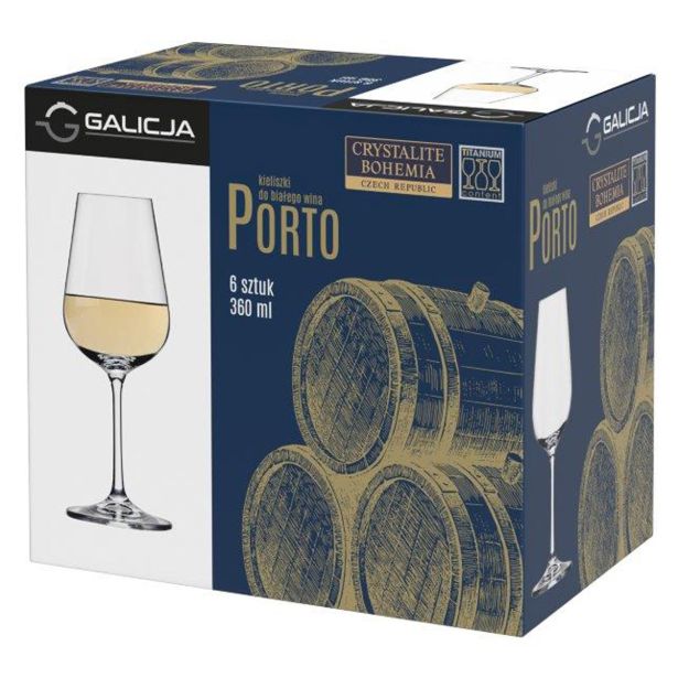 KOZAREC ZA VINO GALICIJA 360 ML PORTO BOHEMIA 6/1 ZA BELO VINO