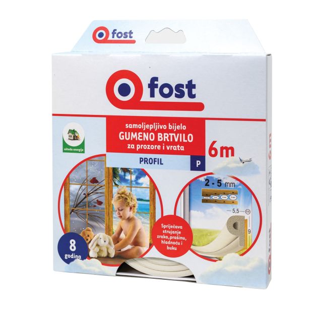 TESNILNI LEPILNI TRAK FOST GUMA. ZA OKNA IN VRATA PROFIL P 9X5.5MMX6M BEL