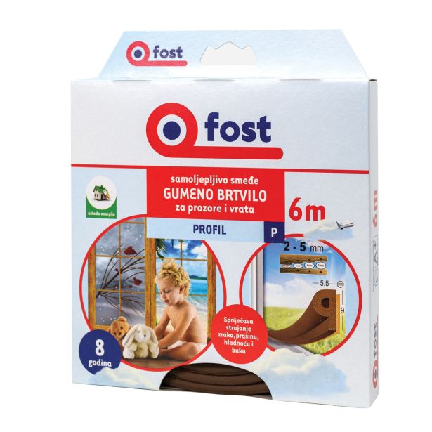 TESNILNI LEPILNI TRAK FOST GUMA. ZA OKNA IN VRATA PROFIL P 9X5.5MMX6M RJAV
