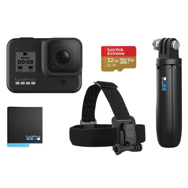 VIDEOKAMERA GOPRO HERO 8 BLACK+BATERIJA SD 32GB+SHORTY+HEADSTRAP
