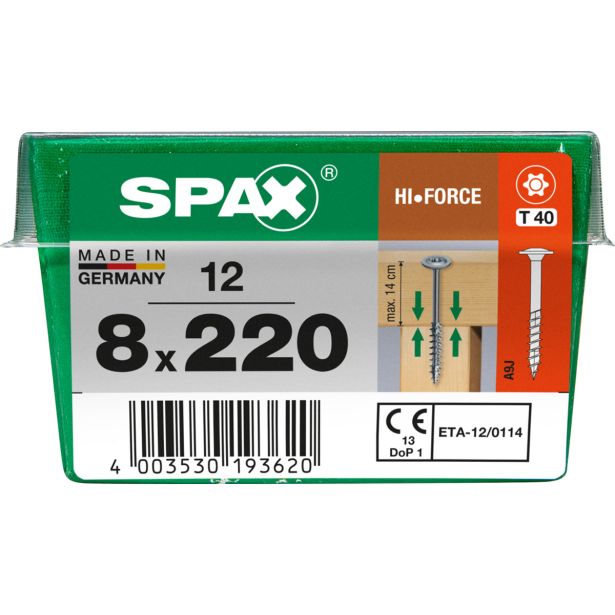 VIJAK ZA LESENE KONSTRUK. SPAX HI.FORCE WIROX 8X220 ZAV=12KOS