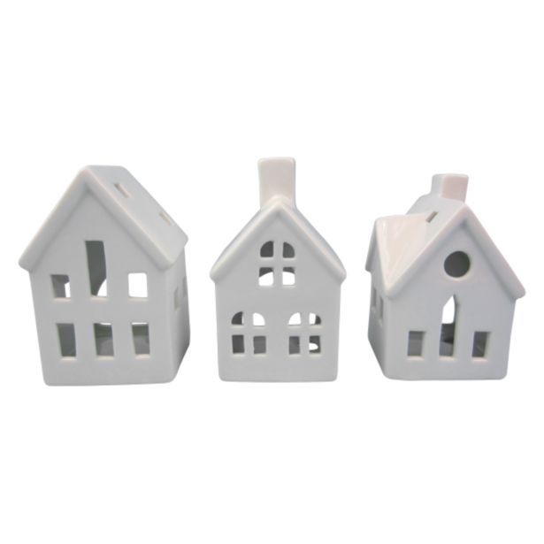 NOVOLETNI SVEČNIK GLOSSTYLE HIŠA PORCELANASTA 11 CM BELA ZA ČAJNO SVEČKO