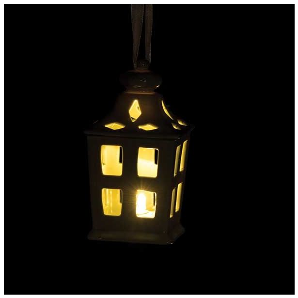 OKRASEK ZA JELKO GLOSSTYLE HIŠICA 11 CM SIVE BARVE Z LED LUČKO