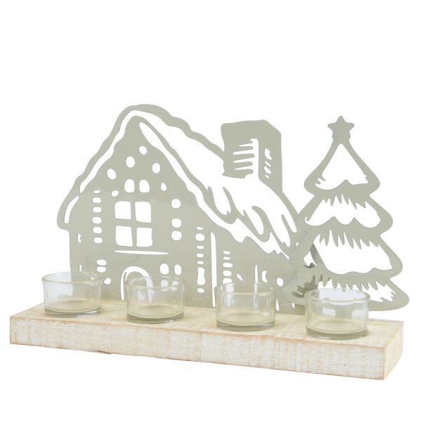 HIŠKA Z JELKO, STOJALO ZA ČAJNE SVEČKE 8X32,5X18 CM