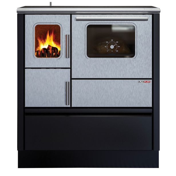 ŠTEDILNIK NA DRVA ALFA PLAM INOX 75, ČRN DESNI