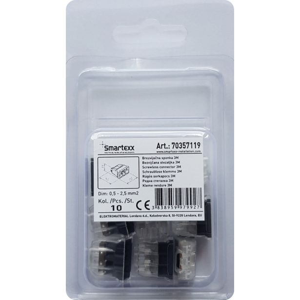 INŠTALACIJSKA SPONKA SMARTEXX SDK 3 BREZVIJAČNA 0.5 - 2.5MM2 ZA TRDE ŽICE