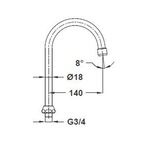 IZLIVNA CEV ZA ARMATURO UNITAS FI 18/140 MM "J"