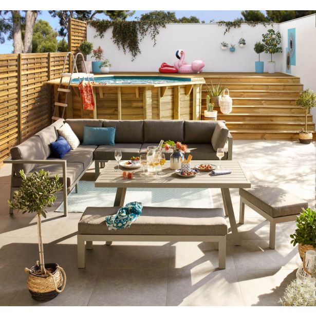 JEDILNA KOTNA GARNITURA NAXOS II 10P MODULAR ALU TEMNO SIVA