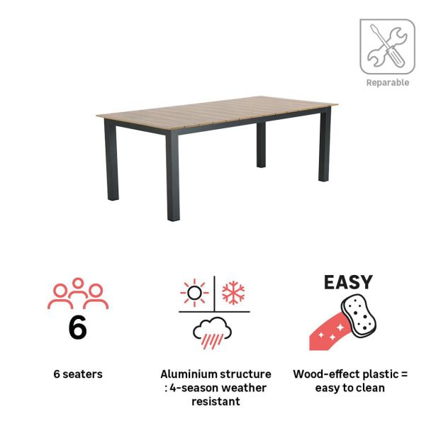 KOVINSKA MIZA NATERIAL CLARA SIVA 200X100 ALU, SINT. LES