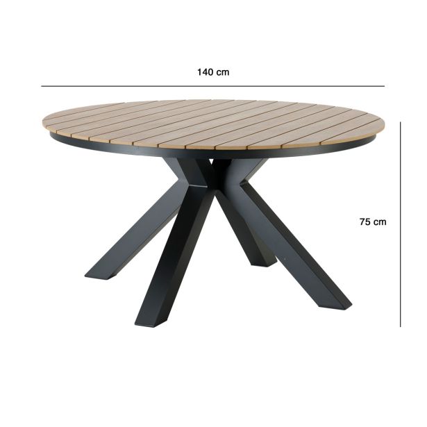 KOVINSKA MIZA NATERIAL CLARA T.SIVA D140CM ALU SINTETIČNI LES