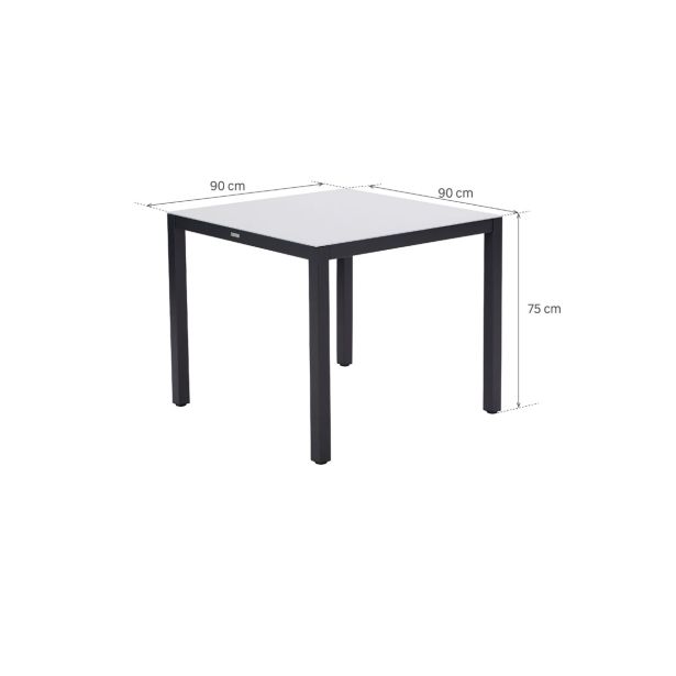 JEDILNA MIZA LYRA FIX 4P ALU STEKLO 90X90 TEMNO SIVA