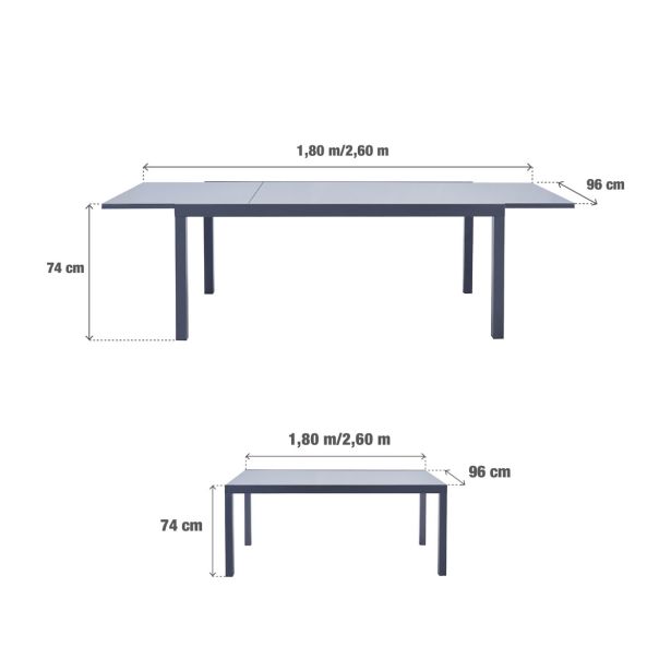 KOVINSKA MIZA NATERIAL LYRA II ANTR.180/260X96 ALU STEKLO