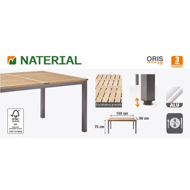 JEDILNA MIZA ORIS FIX ALU + EVKALIPT 150X89