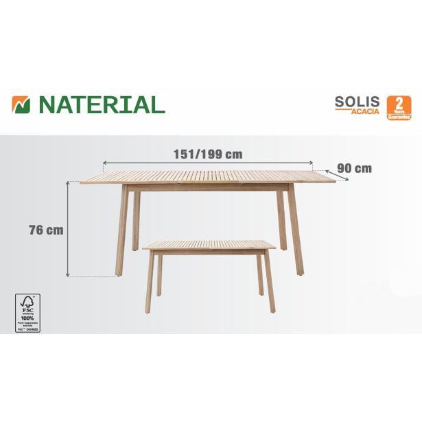 JEDILNA MIZA SOLIS METULJ ZUN. 150/200 AKACIJA