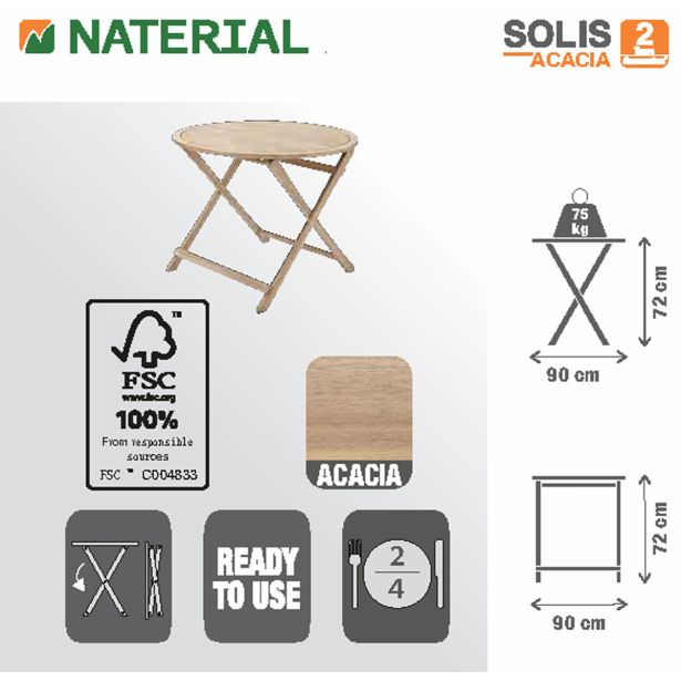 JEDILNA MIZA SOLIS ORIGAMI D90CM AKACIJA