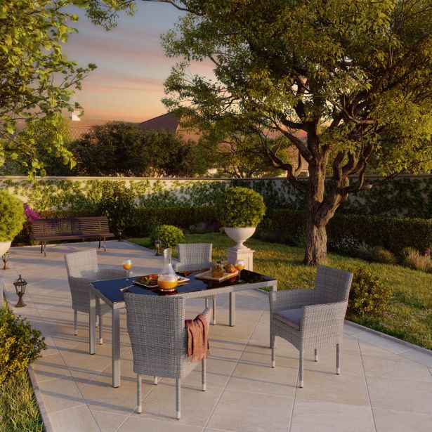 STOL DAVOS, PLETEN UMETNI RATAN, ALU TEMNO SIV