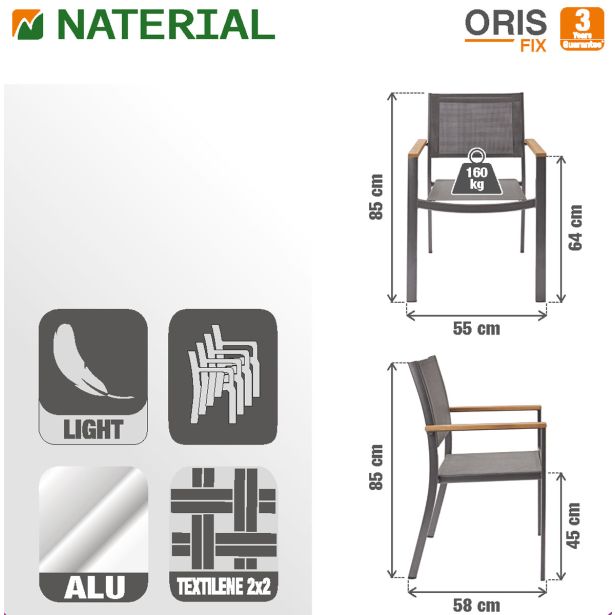 KOVINSKI STOL NATERIAL ORIS TEMNO SIV ALU