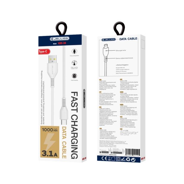 JELLICO PODATKOVNI KABEL KDS-30 (FAST CHARGE) 3,1A VHOD TYPE C NA USB-A 1M, BEL