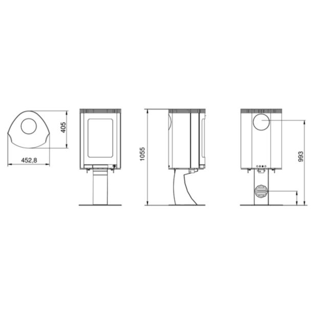 KAMINSKA PEČ LOKATERM KOMEN ČRN NA NOGI STRANICI INOX