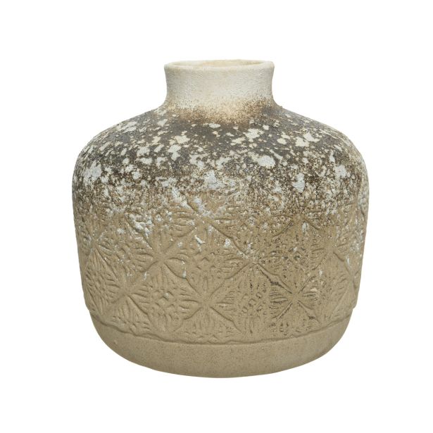 VAZA DECORIS KAMNITA, RJAVA, RELIEFNA FI 22 CM, VIŠINA 22 CM