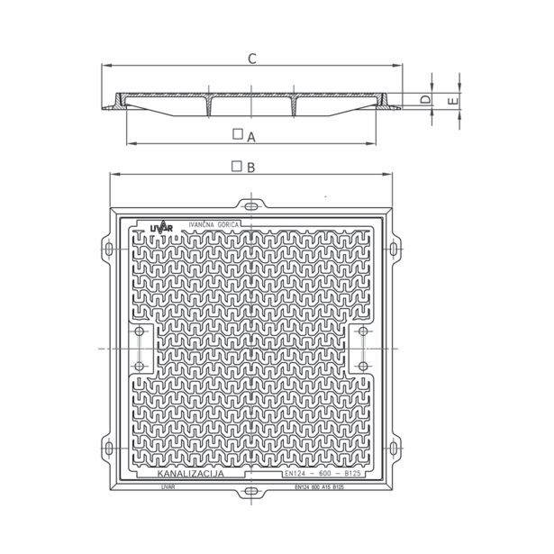 KANALSKI POKROV LIVAR POK. 600X600 B125 502 BREZ NAPISA