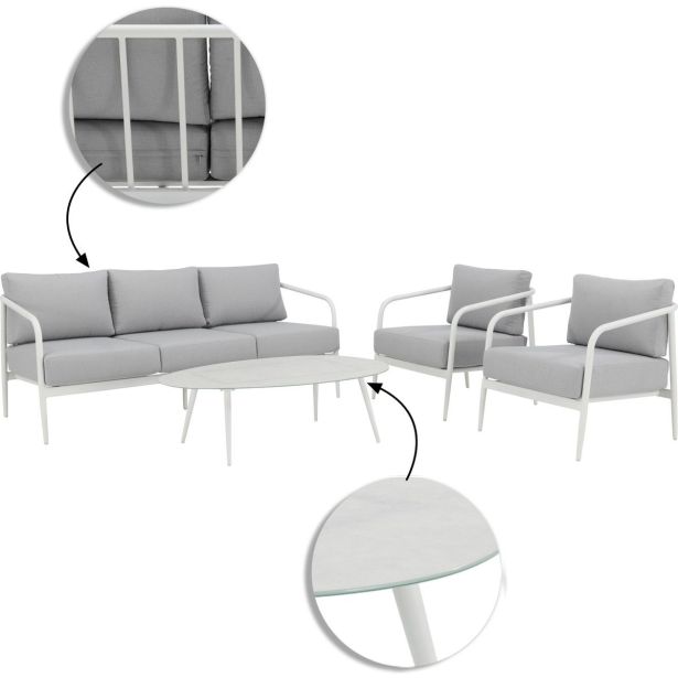 KOVINSKA VRTNA GARNITURA NATERIAL SET ORNA + MIZA, BELA ALU