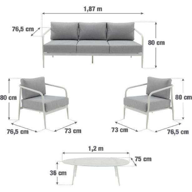 KOVINSKA VRTNA GARNITURA NATERIAL SET ORNA + MIZA, BELA ALU